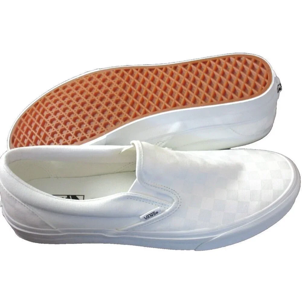 Vans Men's Classic Slip On True White Checkerboard Canvas Skate Shoes Sizes NIB